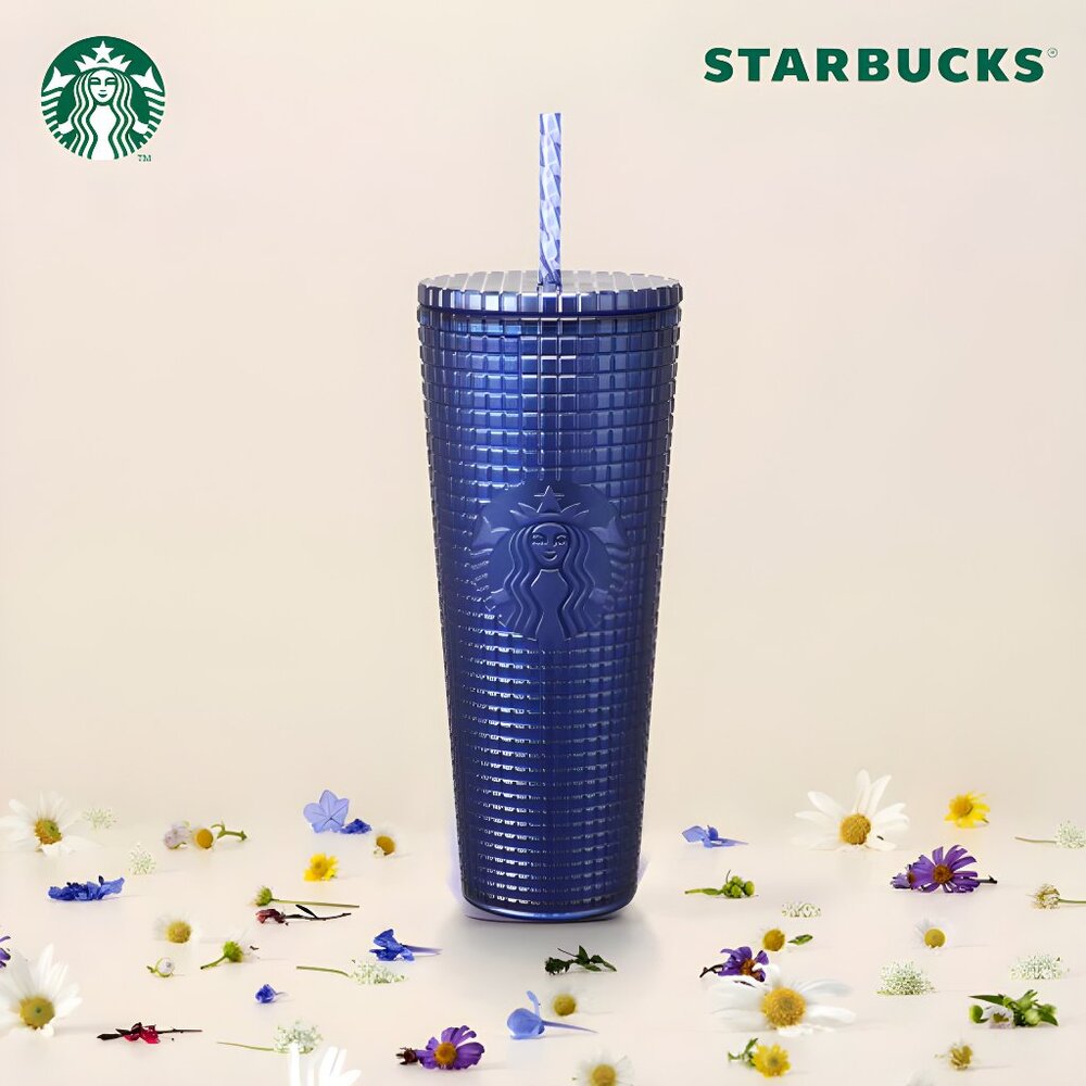2021 Starbucks Cobalt Grid‎ Cold Cup Straw 20 oz NEW